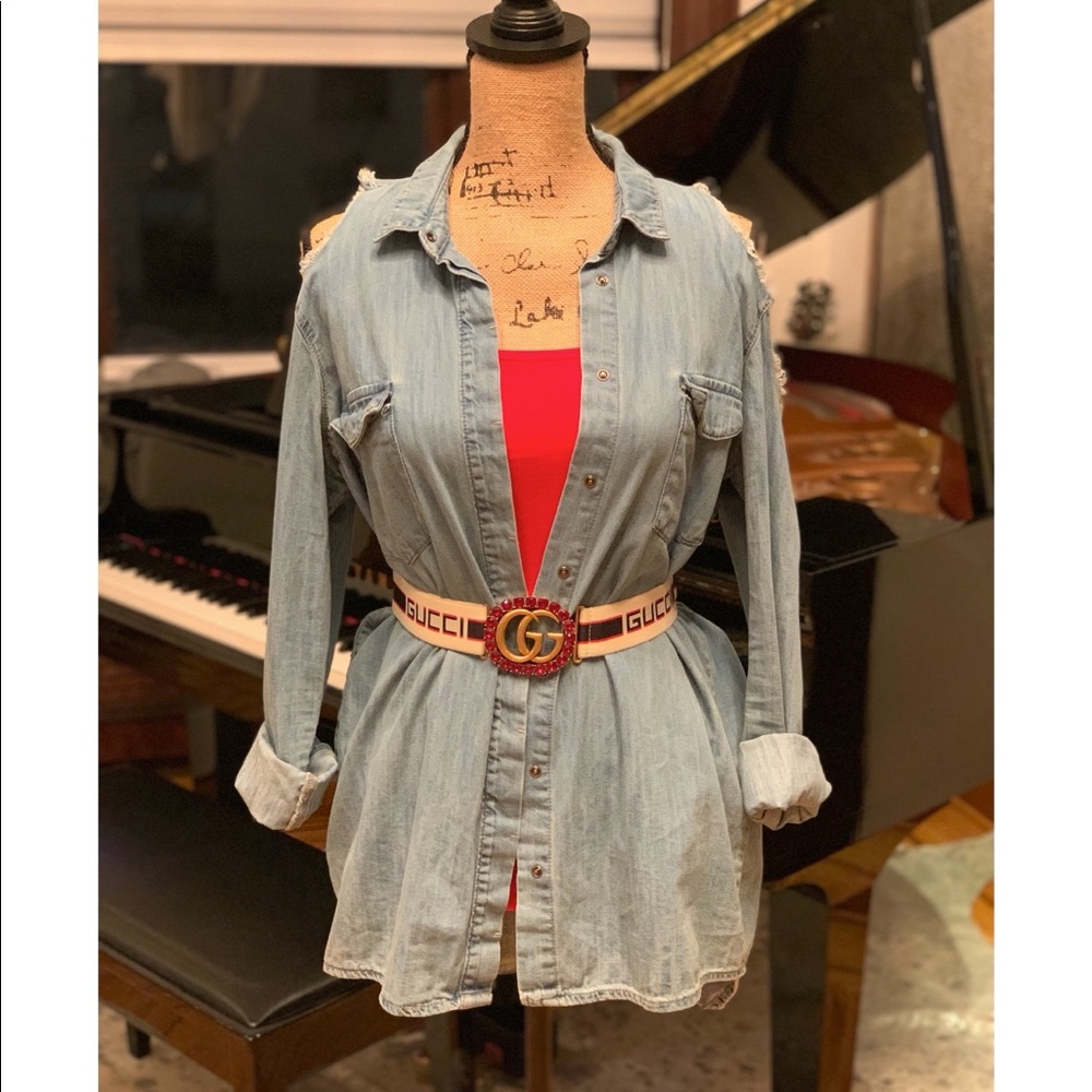 Supertrash denim blouse, cold shoulder, Sz 38/Medium